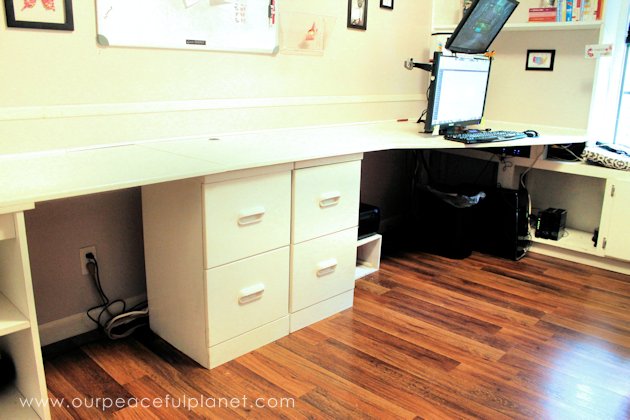 Build a large surface home office desk from inexpensive 3/4" MDF wood. Using items you might already have, no legs are needed. It's easier than you think!
