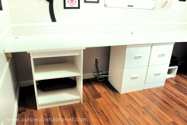 Build a large surface home office desk from inexpensive 3/4" MDF wood. Using items you might already have, no legs are needed. It's easier than you think!
