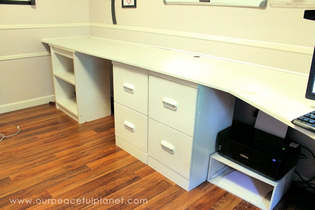 Build a large surface home office desk from inexpensive 3/4" MDF wood. Using items you might already have, no legs are needed. It's easier than you think!