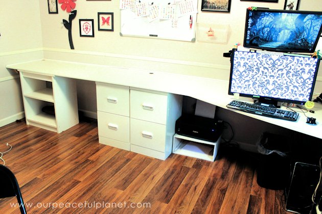 Build a large surface home office desk from inexpensive 3/4" MDF wood. Using items you might already have, no legs are needed. It's easier than you think!