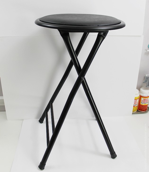 This cheap folding stool from Amazon was for my craft room. It just needed a little love. i.e. paint and material plus a wood circle to make it tad higher. I also added the feature of making the fabric top removable in case I want to change the color at some point.