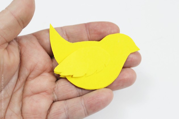 These sweet little birdies are perfect for a touch of whimsy DIY room decor and they can be placed in any room you like! Sit them on shelves, mantles, on top of books... you can even put a row on top of a door jam! Using our pattern you can make whatever colors you like. All you need is the paper of your choice and two paperclips and glue.