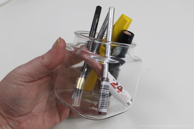 A quick project that shows how I used what I had to fill my own personal need for a small DIY makeup storage situation. Cost for cute holders: nothing. 