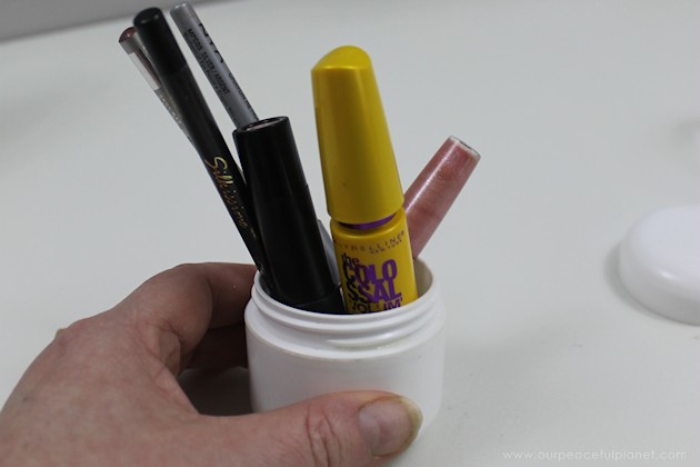 A quick project that shows how I used what I had to fill my own personal need for a small DIY makeup storage situation. Cost for cute holders: nothing. 
