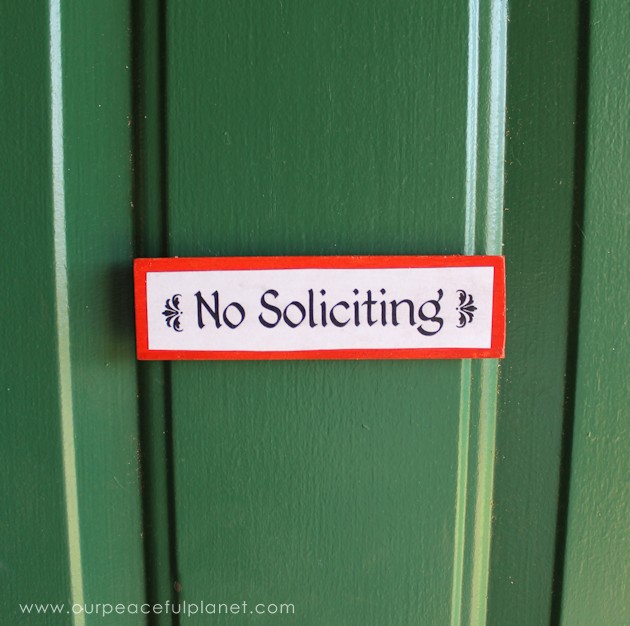 Make these small eye catching wood no soliciting signs that easily hang on windows or doors. A 1.5" wood slat and our free printables will get you started!