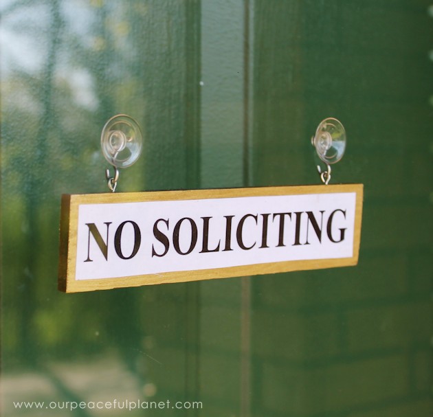 Make these small eye catching wood no soliciting signs that easily hang on windows or doors. A 1.5" wood slat and our free printables will get you started!