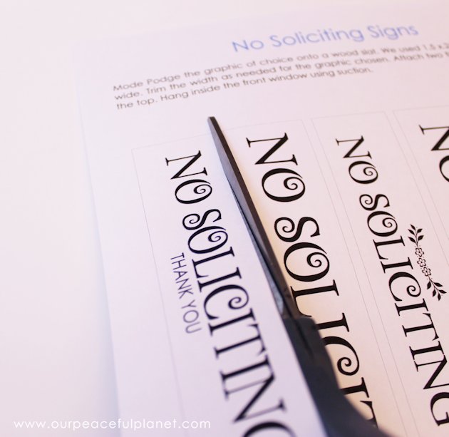 Make these small eye catching wood no soliciting signs that easily hang on windows or doors. A 1.5" wood slat and our free printables will get you started!