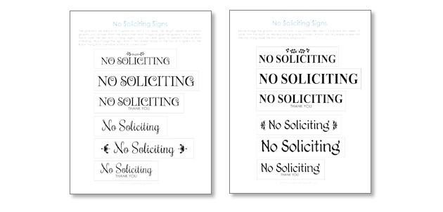 Make these small eye catching wood no soliciting signs that easily hang on windows or doors. A 1.5" wood slat and our free printables will get you started!