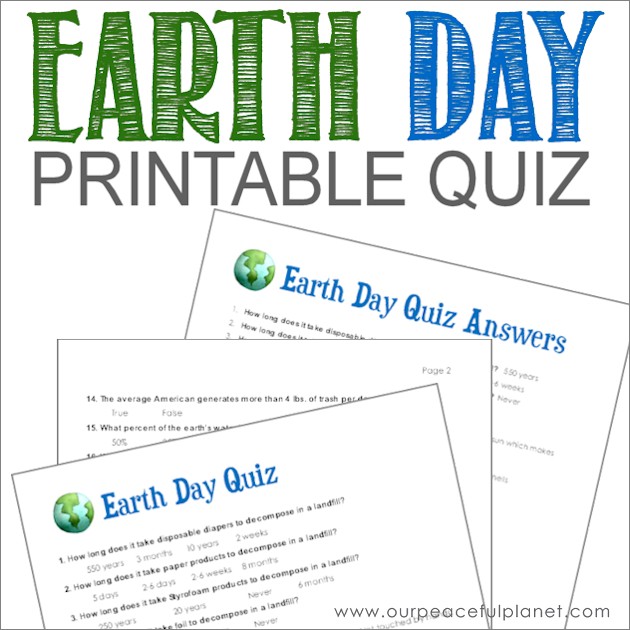 Grab our free printable Earth Day quiz! It's full of interesting and fun facts. The three page pdf has two pages of questions and a page with the answers.