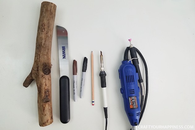 If you're looking for a unique gift idea for couples this darling carved sweetheart branch is perfect and inexpensive. You can make it with a couple of carving tools, which are cheap, and a marker. Or if you happen to own a rotary or Dremel tool and/or a wood burner, you can use those. We show both ways of making it.