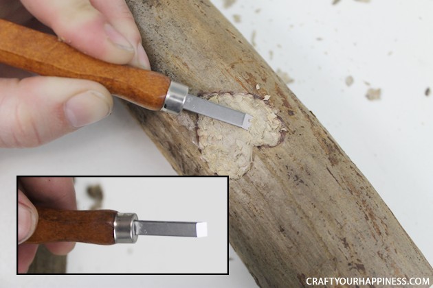 If you're looking for a unique gift idea for couples this darling carved sweetheart branch is perfect and inexpensive. You can make it with a couple of carving tools, which are cheap, and a marker. Or if you happen to own a rotary or Dremel tool and/or a wood burner, you can use those. We show both ways of making it.