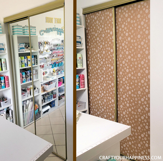 Check out this inexpensive simple way to cover closet door mirrors! It's possible you won't have to buy anything but if you do it's cheap!