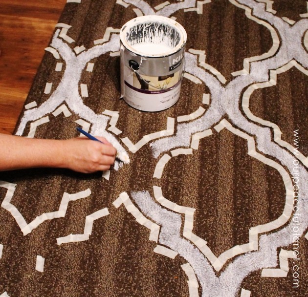 Yes, even carpets can get a makeover! Whether it’s a larger area rug or a throw rug, you can paint carpet using a stencil and regular interior latex paint.