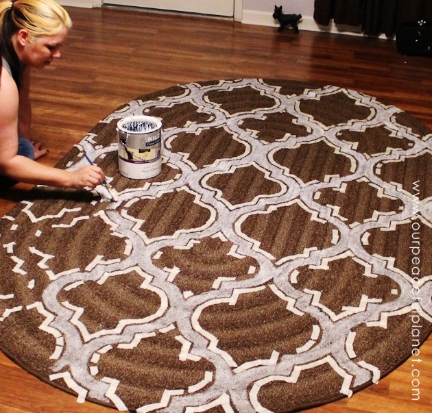 Yes, even carpets can get a makeover! Whether it’s a larger area rug or a throw rug, you can paint carpet using a stencil and regular interior latex paint.