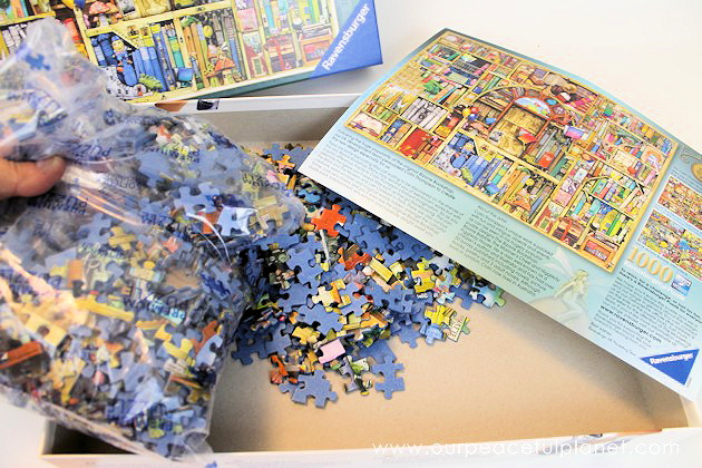 Work your jigsaw puzzles in style with this DIY work station and storage set. Fits a 1000 piece puzzle, is made from a large dry erase board and has 2 mats!