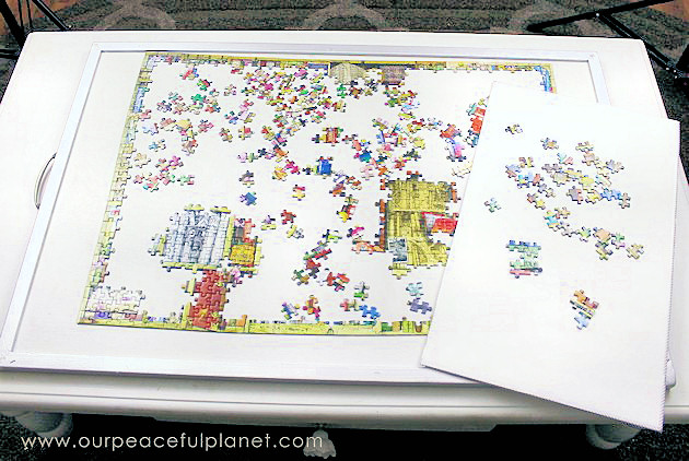 Work your jigsaw puzzles in style with this DIY work station and storage set. Fits a 1000 piece puzzle, is made from a large dry erase board and has 2 mats!