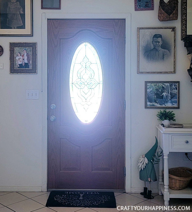All you need is 3 things to make this lovely simple DIY wood door oval window cover for privacy and it's not only inexpensive it's removable!