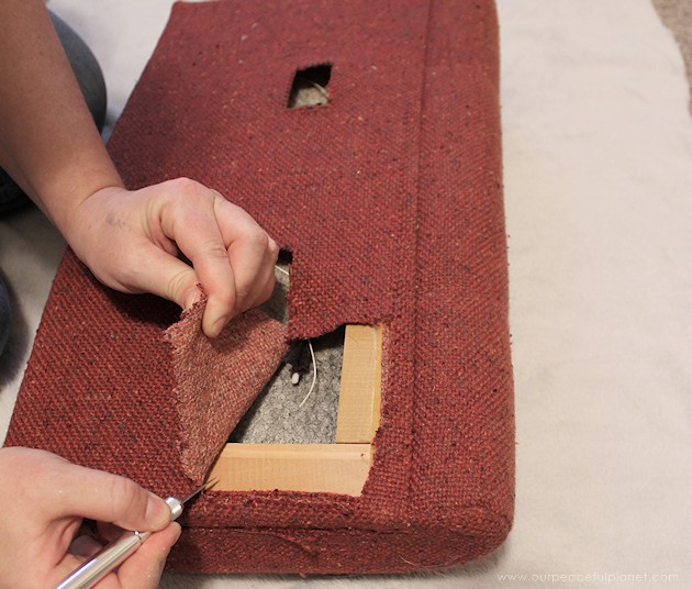 Watch how two $2 thrift store office chairs were transformed into a gorgeous comfy bench seat with nothing more than some paint and $6.00 of material.