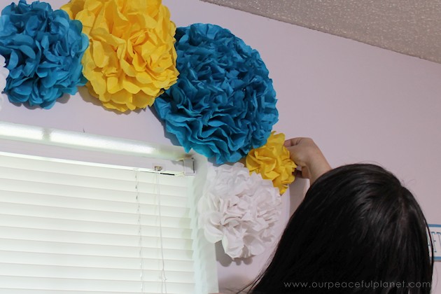For simple & unique window treatment ideas you'll love our tissue paper flower window toppers. The gorgeous flowers cost pennies & take minutes to make.