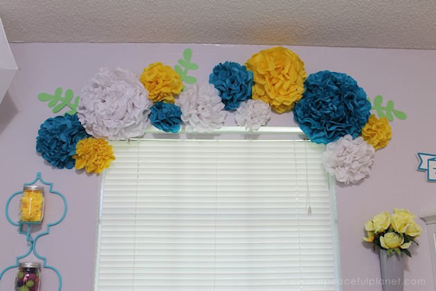 For simple & unique window treatment ideas you'll love our tissue paper flower window toppers. The gorgeous flowers cost pennies & take minutes to make.