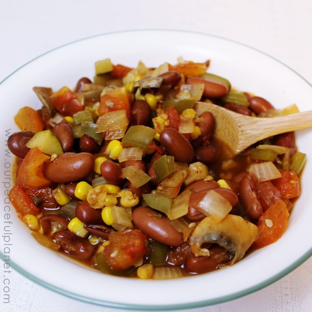If you're looking for vegan crock pot recipes this one is as good leftover as it is right out of the pot. Fresh veggies, lost of mushrooms and kidney beans!