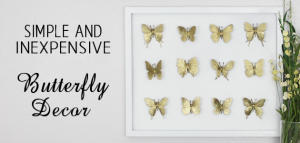 Hard to believe but this beautiful DIY framed butterfly decor piece was made with an old black frame that was missing the glass and some toy butterflies!