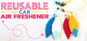 Make a colorful geometric tribal car air freshener in just 10 minutes! Customize with your favorite colors and scents. Grab your free pattern download.
