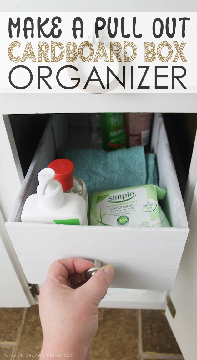 Learn how to make an inexpensive pull out cabinet organizer using a cardboard box so you can easily access things in the far reaches of your lower cabinets.