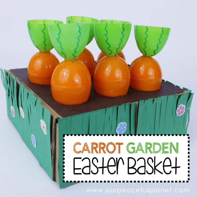 Make this cute carrot garden diy Easter basket using plastic eggs, a box and some construction paper! You can fill the box and the carrot eggs with goodies.