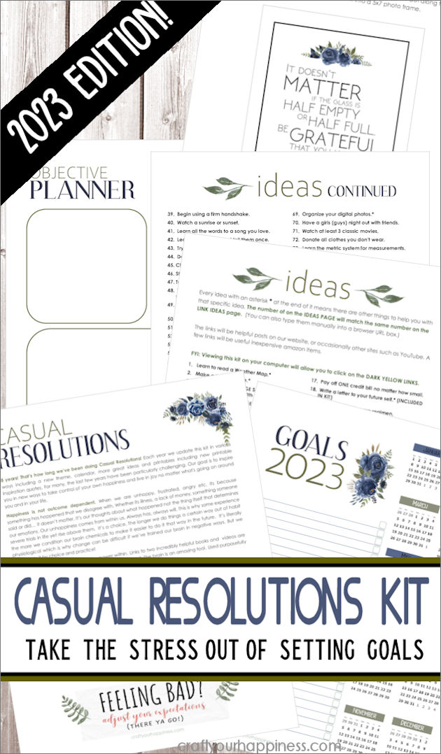 Looking for stress free New Year's Resolutions? Download our popular FREE 21 page Casual Resolutions Kit for 2023! We make goals fun!