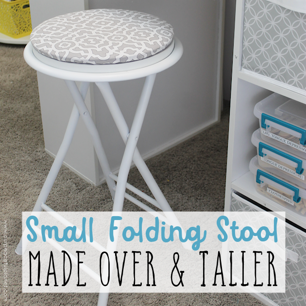 This cheap folding stool from Amazon was for my craft room. It just needed a little love. i.e. paint and material plus a wood circle to make it tad higher. I also added the feature of making the fabric top removable in case I want to change the color at some point.