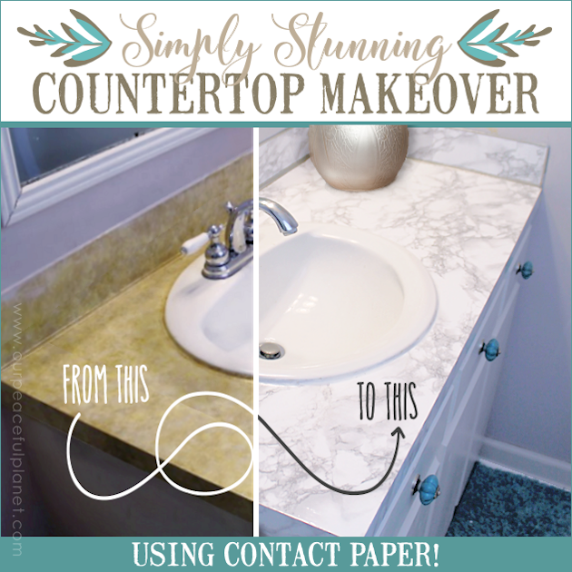 Transform your bathroom for only a few dollars with a contact paper countertop. You'll be amazed at how beautiful it looks & so will your family & guests!
