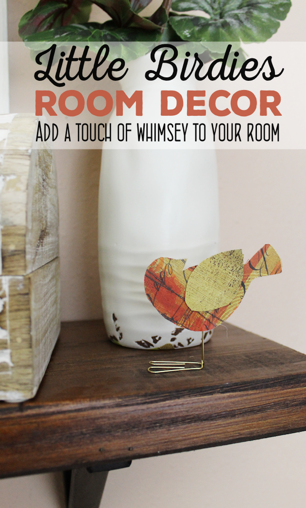 These sweet little birdies are perfect for a touch of whimsy DIY room decor and they can be placed in any room you like! Sit them on shelves, mantles, on top of books... you can even put a row on top of a door jam! Using our pattern you can make whatever colors you like. All you need is the paper of your choice and two paperclips and glue.