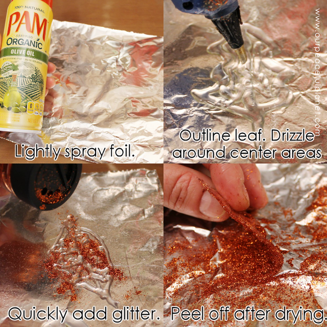 Make these beautiful DIY fall decorations with a glue gun and some glitter! Use the leaves in table settings, wall hangings or any other fall decor item.