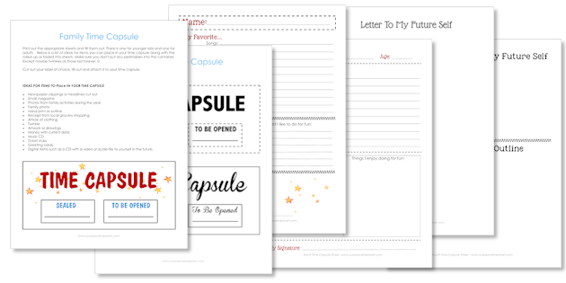 Make a fun family time capsule using plastic soda bottles and our free printables! We'll give you labels and ideas for other items to add into your capsule. 