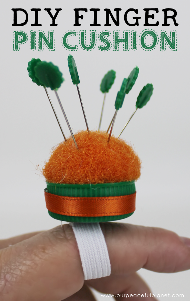 This tiny 10 minute pin cushion is a huge help for anyone who sews. Made using a lid from a plastic bottles you can make it any color or style you want!