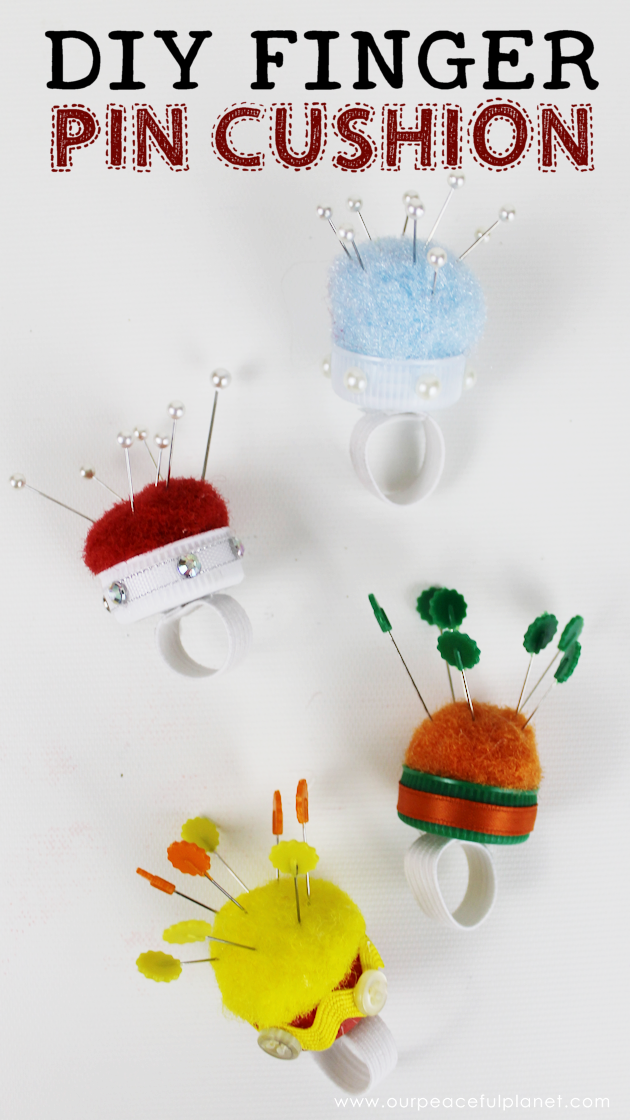 DIY Finger Pin Cushion 14blank630x20 This tiny 10 minute pin cushion is a huge help for anyone who sews. Made using the lid from a plastic bottle you can make it any color or style you want!