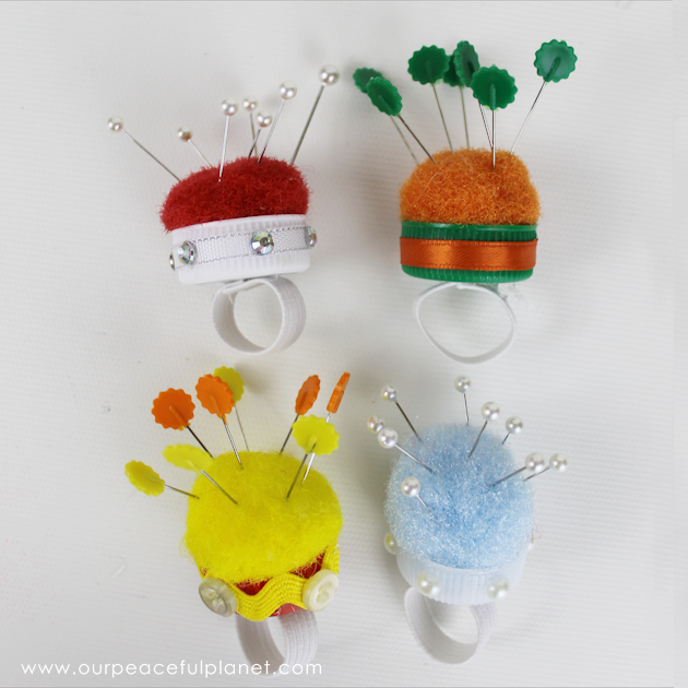 DIY Finger Pin Cushion 14blank630x20 This tiny 10 minute pin cushion is a huge help for anyone who sews. Made using the lid from a plastic bottle you can make it any color or style you want!