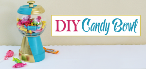 A beautiful gold & teal version of the classic DIY gumball machine, made from a clay pot & a glass bowl. Use it for gum, candy or a variety of other things!