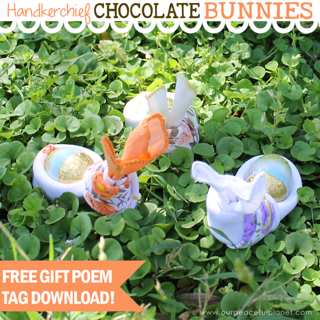 Give your friends a special Easter greetings bunny and beautiful poem made from a simple folded handkerchief or piece of cloth and filled with a golden egg.