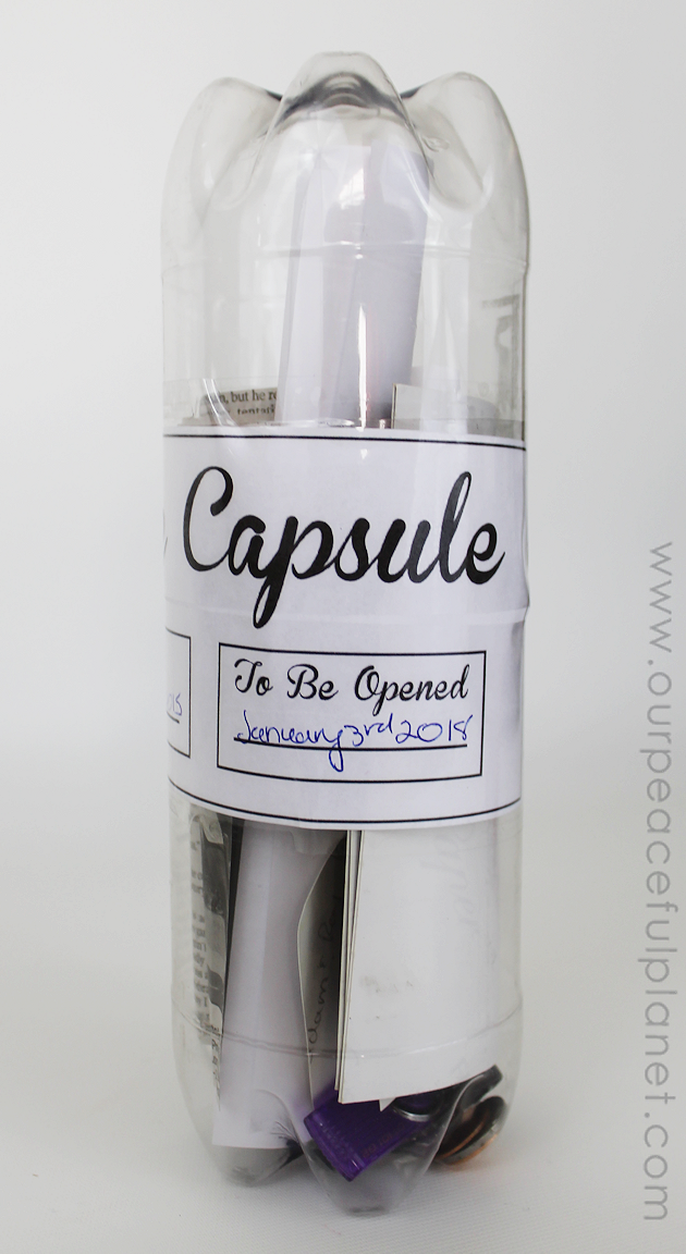 Make a fun family time capsule using plastic soda bottles and our free printables! We'll give you labels and ideas for other items to add into your capsule. 