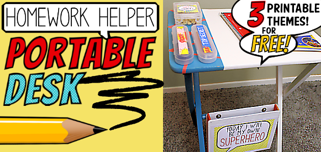 This portable desk makes the perfect homework helper & your kids will look forward to doing it! We've got three printable themes you can choose to inspire!
