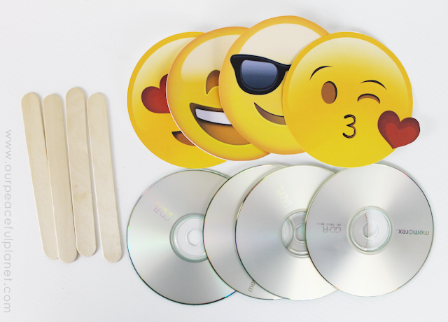 Download and print free emoji fan graphics and create these awesome fans from CDs and tongue depressors! A great way to keep cool for kids and adults alike!