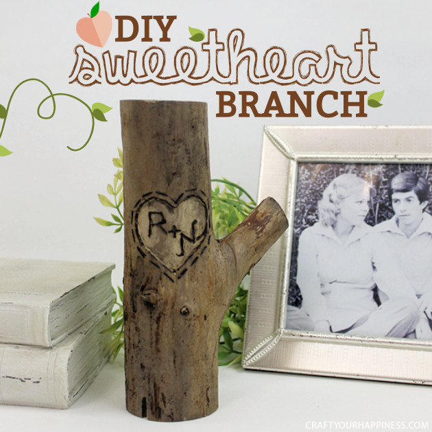 If you're looking for a unique gift idea for couples this darling carved sweetheart branch is perfect and inexpensive. You can make it with a couple of carving tools, which are cheap, and a marker. Or if you happen to own a rotary or Dremel tool and/or a wood burner, you can use those. We show both ways of making it.
