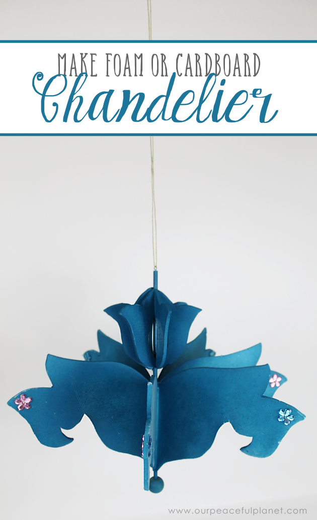 Add a little whimsy to any room with a cardboard chandelier! Grab our free pattern, some cardboard , a hot glue gun and paint. Add any bling you like!