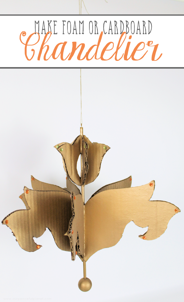 Add a little whimsy to any room with a cardboard chandelier! Grab our free pattern, some cardboard , a hot glue gun and paint. Add any bling you like!