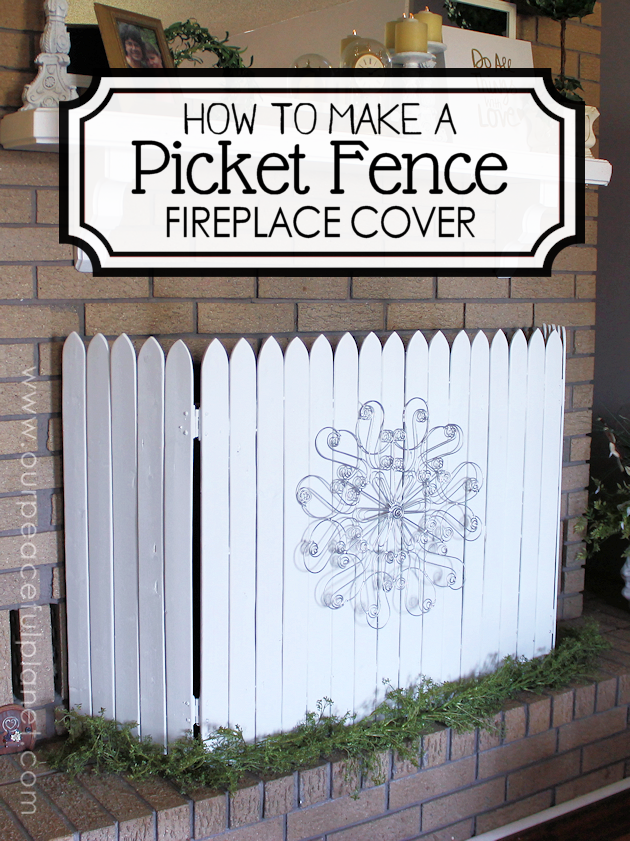 Add some whimsy to your home with this easy DIY picket fence fireplace cover. Made with wood slats and some hinges you can decorate it for any season. 