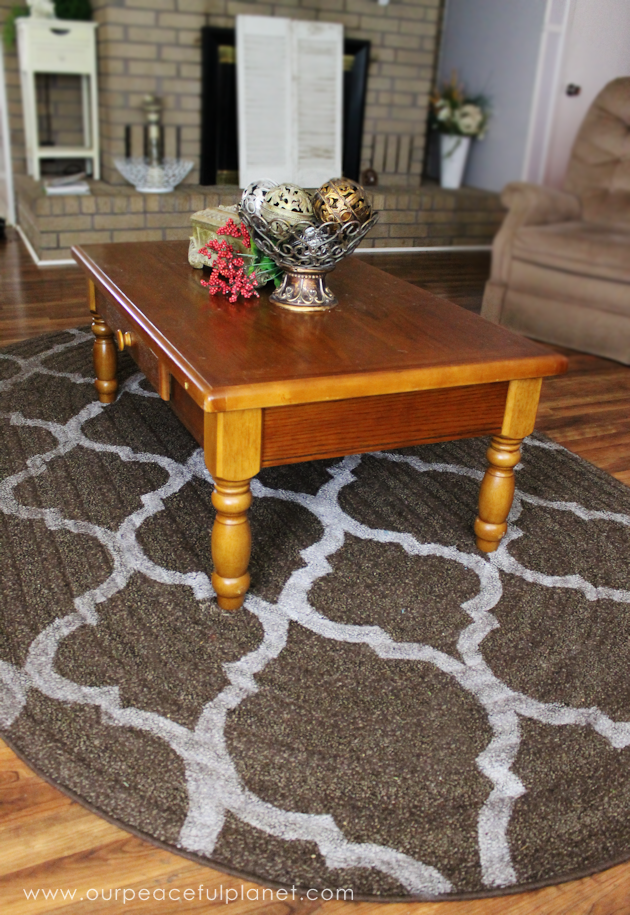 Yes, even carpets can get a makeover! Whether it’s a larger area rug or a throw rug, you can paint carpet using a stencil and regular interior latex paint.