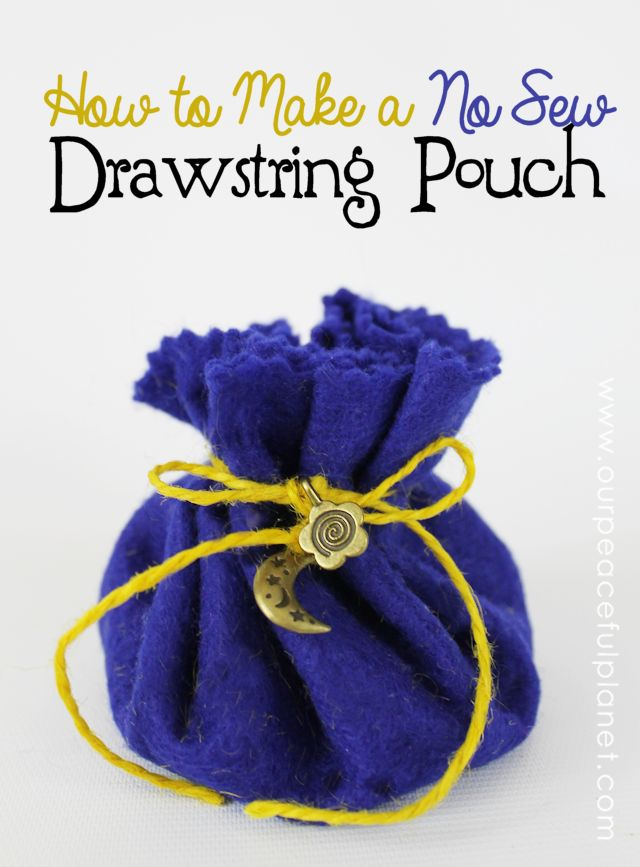 This simple little no sew drawstring pouches are great for holding tiny treasures! All you need is felt and string and some charms or beads if desired!