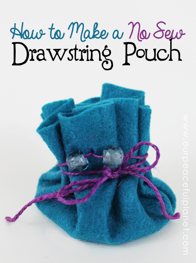 This simple little no sew drawstring pouches are great for holding tiny treasures! All you need is felt and string and some charms or beads if desired!